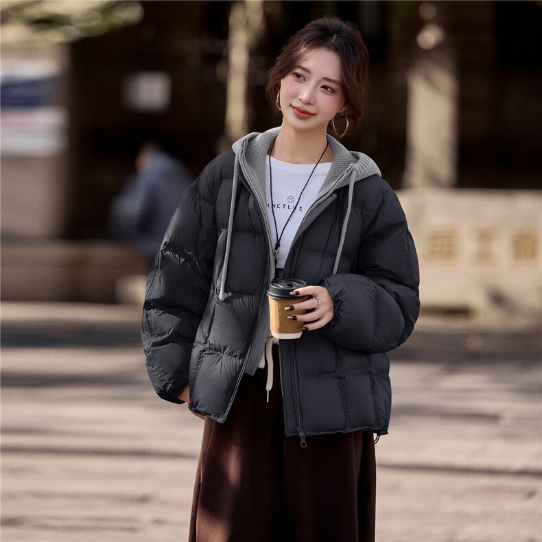 90%白鸭绒有帽可拆2025年冬季圆领中长款宽松羽绒服,女装羽绒服,米雪儿