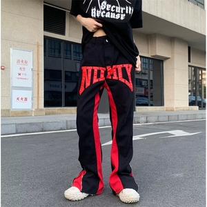 美式街头子母贴布裤脚牛仔裤男女vibe高街嘻哈宽松长裤RK786-P67图片