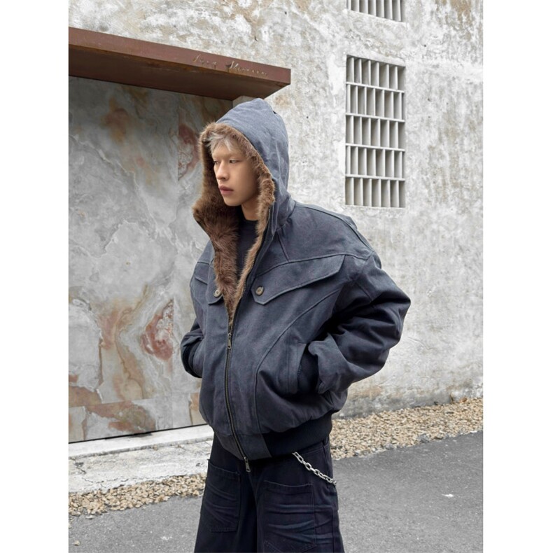网图美潮大毛领纯棉座山雕boxy棉服外套W1930/特P120,男装棉衣,电商B350
