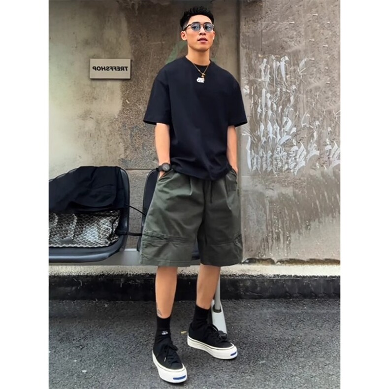 网图慎用短裤男夏季潮牌高级感纯棉宽松休闲五分裤310A-DK18-P30,男装牛仔裤,四季星座310A