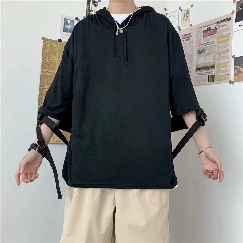 男纯色连帽五分袖T恤宽松短袖T54P24,男装T恤,星座1116-2