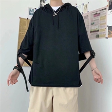 男纯色连帽五分袖T恤宽松短袖T54P24，男装T恤，星座1116-2