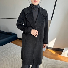 2025年秋季新款百搭女士一粒扣POLO领长袖中长款大衣，女装双面呢大衣，鹿展羊绒大衣
