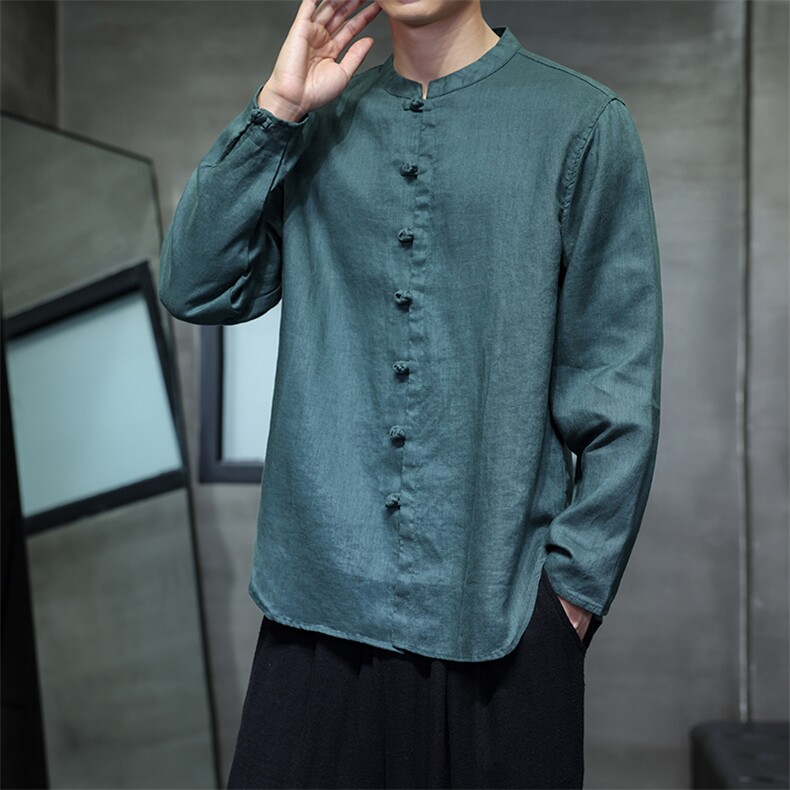 风高品质纯亚麻手工盘扣长袖衬衫xz815-8619p110，男装衬衫，星座815（原A203）