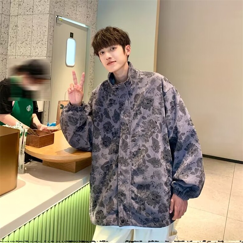 美式复古长袖印花衬衫男2024秋季新款潮流设计感小众AM81-P58,男装衬衫,星座1109-3