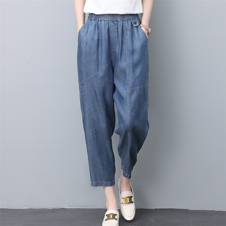 天丝牛仔裤女夏季薄款直筒冰丝小个子九分裤休闲宽松裤子女，女装牛仔裤，忆绮罗