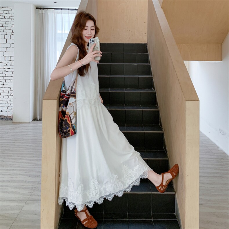 黄色蕾丝拼接背心套装裙女2025年夏季日系文艺风百搭半身裙两件套,女装套装/套裙,浙宝210（原浙宝191）
