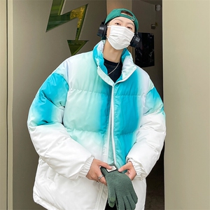 特批P50无差价冬季扎染渐变外套男高街潮加厚保暖抽绳立领棉衣M08图片