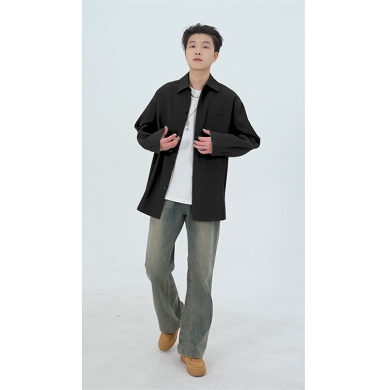 现货美式复古条纹口袋衬衫男宽松情侣春夏季衬衣潮CS001-特P38,男装衬衫,电商A178