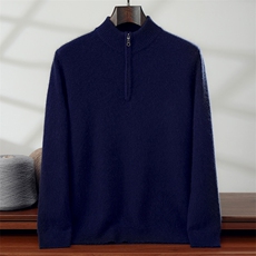 秋冬新款纯色针织半高圆领时尚百搭，男装针织衫/毛衣，隆格羊绒