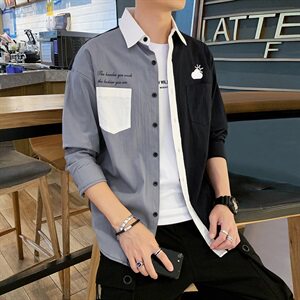 秋季衬衫男长袖休闲百搭男士日系宽松衬衣潮DS937T