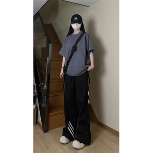 港风大码日系复古麂皮绒宽松套头圆领短袖T恤 XZ213-T062-P35控48图片