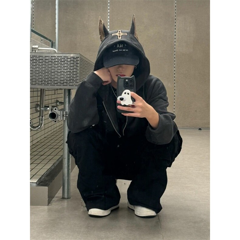 不计后果杜宾犬连帽加绒卫衣男款春季潮牌2025新款情侣装外套,女装短外套,星座706-1