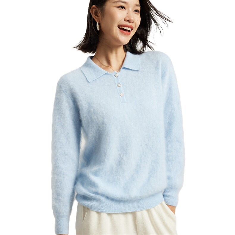 羊范拉绒系列~文艺POLO领纯山羊绒衫女纯色加厚内搭针织长袖,女装羊绒衫,英集羊绒