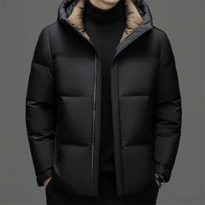冬季新款男士连帽休闲御寒羽绒服中年男装白鸭绒厚款保暖外套,男装羽绒服,电商B212（原钱塘6029）