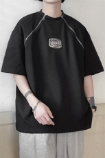 港风美式垫肩设计T恤男拉链WANG金属质感字母DT8791P55控78，男装T恤，星座227-7