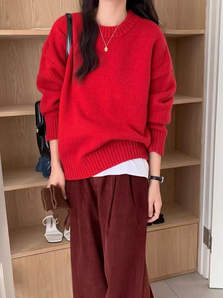 女士秋冬羊毛宽松慵懒毛衣简约保暖显瘦针织衫,女装羊毛衫,鑫之绒