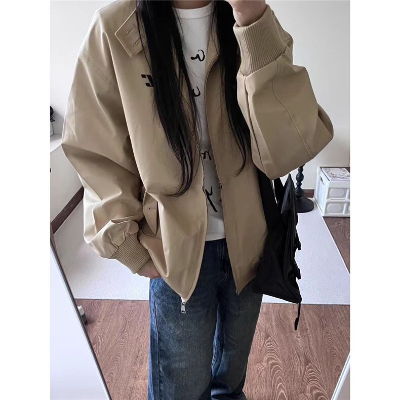 立领卡其色夹克外套女春秋新款美式复古宽松男女工装棒球服上衣潮,男装夹克,星座506A