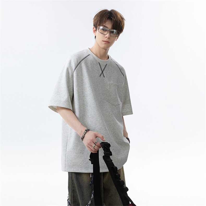 夏季明线插肩哈苏线潮牌宽松短袖休闲运动T恤T3657-特价P25,男装T恤,电商A007