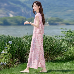 2867时尚气质V领印花套装图片