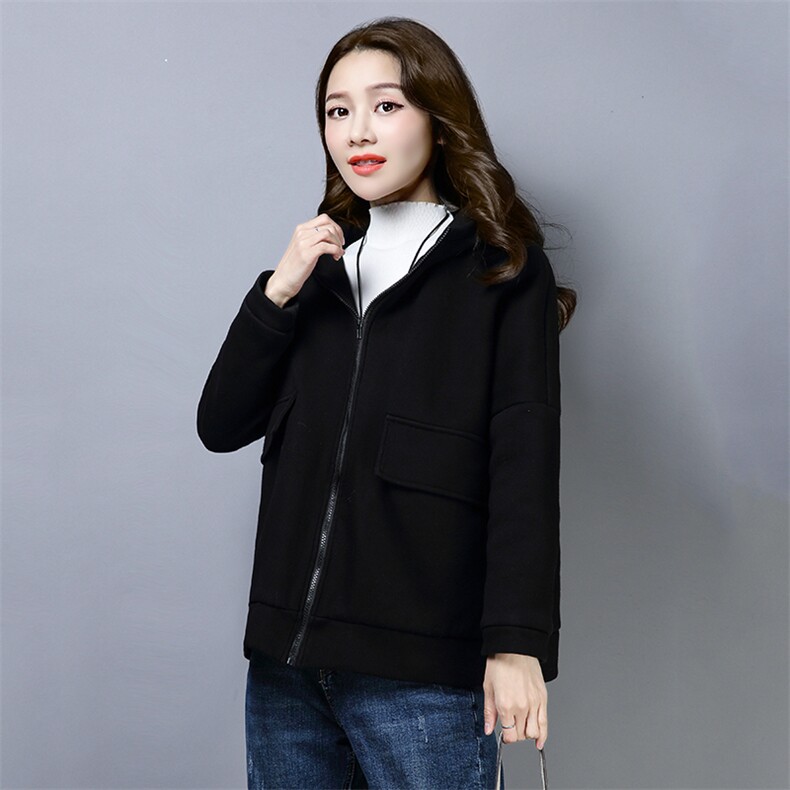潮流时尚纯色棉服连帽拉链棉长袖加厚常规印花口袋,女装棉衣/棉服,叶笙衣