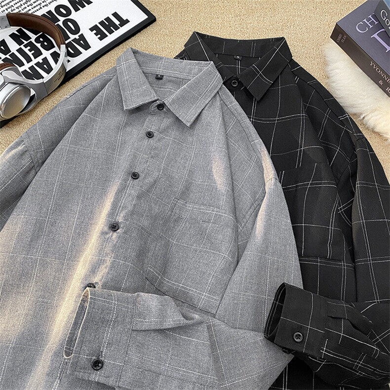 25年春季格子衬衫长袖大码宽松落肩现货DS-C323-1-2107-特批30，男装衬衫，电商C323-1