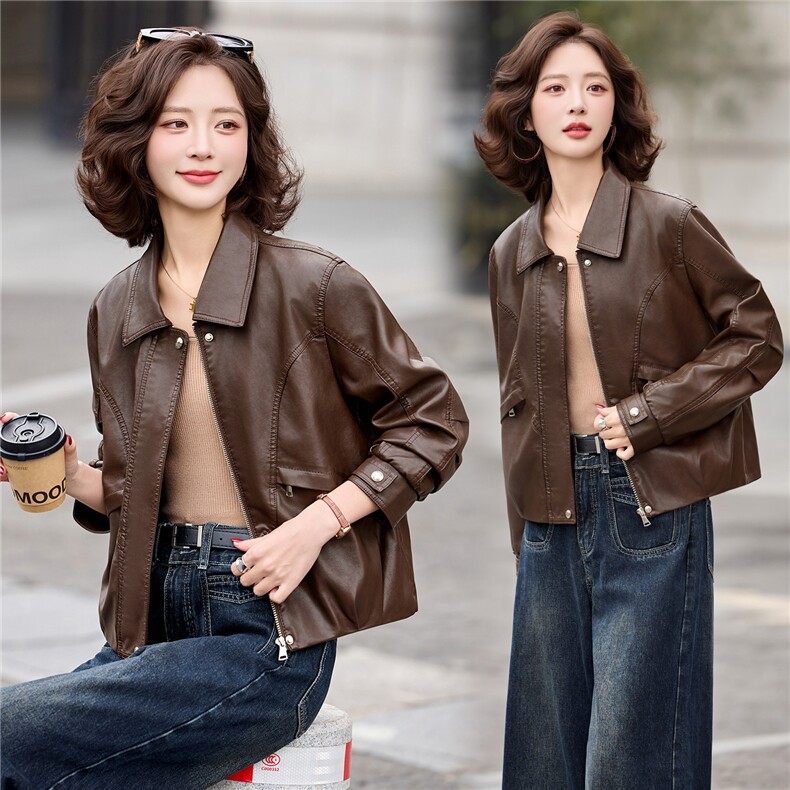 2026年春季新款现货休闲时尚皮衣外套，女装皮衣，臻衣坊