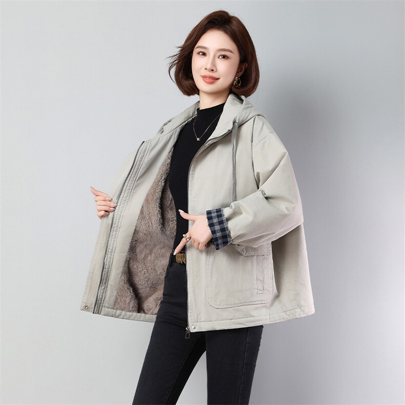 2025冬季新款洗水棉加绒加厚款派克服保暖常规长袖纯色新款2589款，女装派克服，秋牧寒烟