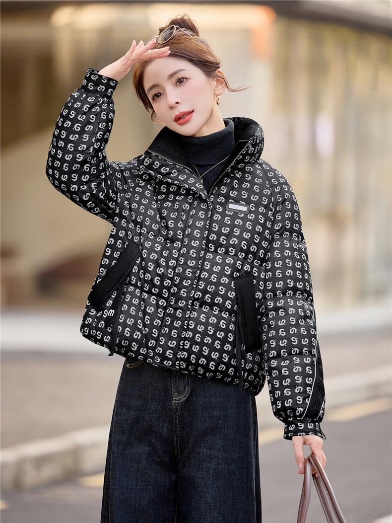 时尚设计感印花短款羽绒服女2025冬季新款白鸭绒加厚保暖防寒,女装羽绒服,余墨