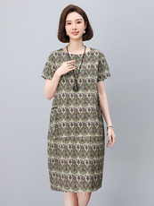现货2025年夏季气质减龄印花文艺复古连衣裙，女装连衣裙，依恋蒂丝