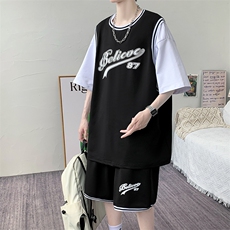 夏季新款短袖T恤套装青少年纯棉篮球服潮流两件套男装F312P60控89，男装T恤，电商A086
