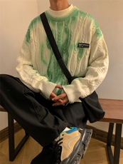 秋季小众设计感扎染破洞针织衫扭花慵懒风渐变毛衣MY203-P88控108，男装针织衫/毛衣，电商A422-1