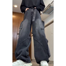 [008]牛仔裤男新款松紧腰水洗做旧宽松阔腿直筒裤A079-KU78-P64，男装牛仔裤，电商A079
