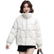 2021冬季新款羽绒服立领纯色拉链休闲短款90%白鸭绒，女装羽绒服，蝶眷