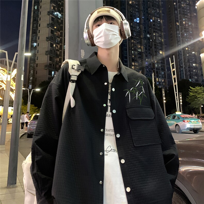 港风新款秋季时尚百搭宽松印花情侣翻领衬衫外套S6901P45控68,男装衬衫,电商A268A