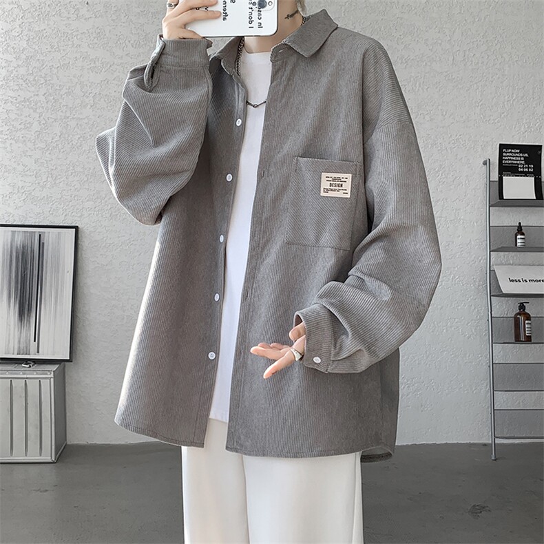 衬衫男秋季新款港风大码宽松灯芯绒长袖衬衣CS025-P38(现货）图片