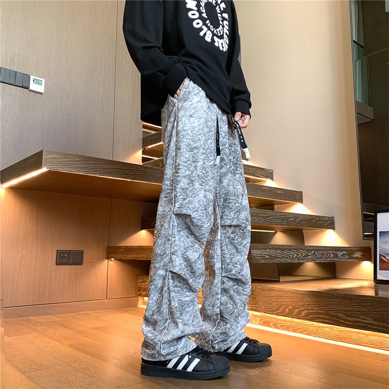特P40控78扎染灯芯绒美式刺绣大码宽松直筒休闲长裤子100聚酯K405,男装休闲裤,电商B370