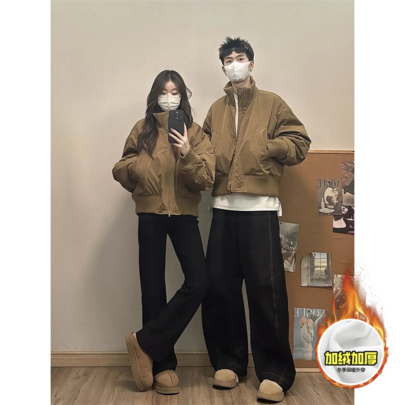 现货冬季美拉德立领飞行夹克廓形高街棒球服加棉加厚棉衣外套，男装夹克，电商A486-1