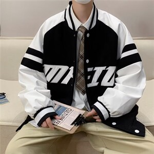 秋季美式高街字母印花棒球服外套港风拼接夹克情侣外套 W5381-P55图片