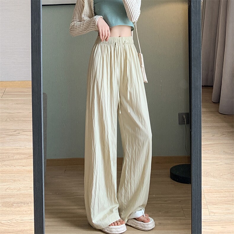 冰丝阔腿裤女夏季高腰休闲日系棉麻慵懒感山本裤褶皱直筒裤子,女装休闲裤,梦白服饰厂