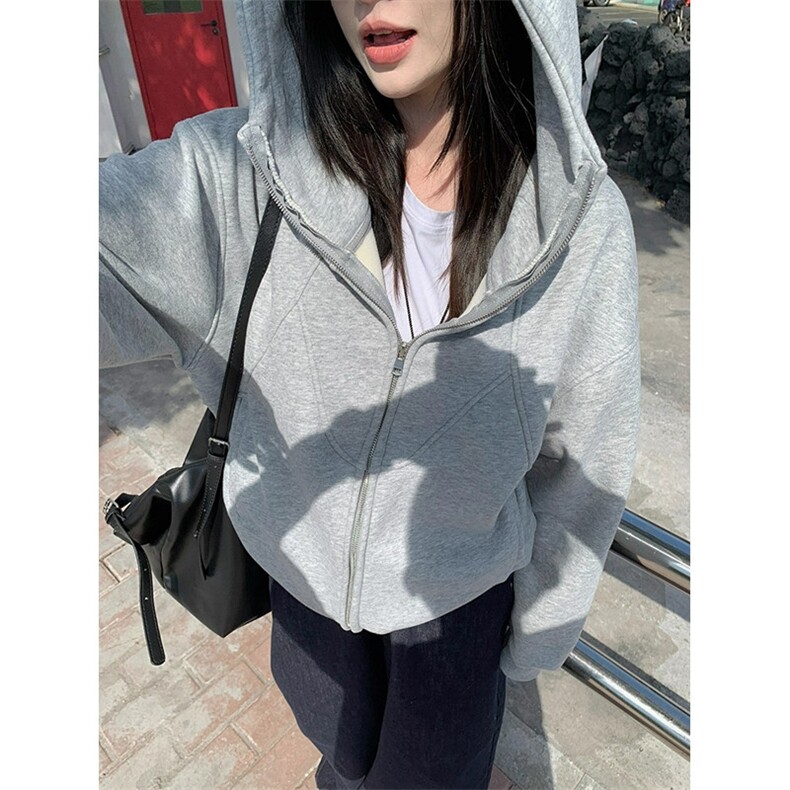 卫衣男女秋冬高级感美式复古连帽宽松拉链开衫外套W10，女装短外套，星座1116A（原606A-3）