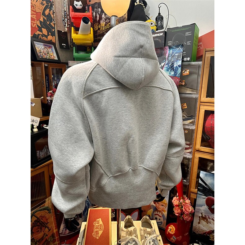 抖音得物高品质二开26春装重磅宽松结构拉链设计高领连帽卫衣W76,男装卫衣,电商A486