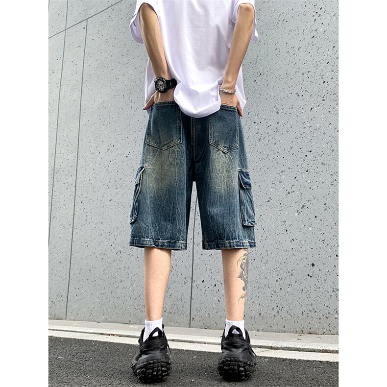 B221美式ins高街小众夏季重工艺工装牛仔短裤LK24177-P60控78,男装牛仔裤,电商B221
