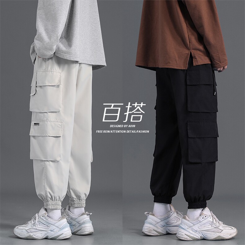 港风秋冬加厚百搭工装裤刺绣多口袋机能束脚休闲裤男加绒K53-P35,男装休闲裤,电商A099