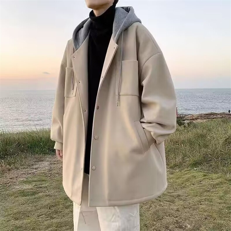 假两件连帽外套男春秋2025新款青少年宽松休闲男生棒球服夹克,男装毛呢大衣,星座218-1（原230）