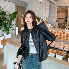 黑色复古皮衣外套女2025年秋季新款韩版小个子又酷又飒机车风夹克，女装皮衣，幸运星