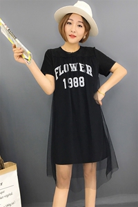 T恤 字母 圆领  印花 2021年夏季 短袖 中长款 纱网 韩版 潮流 时尚 百搭 休闲 显瘦图片