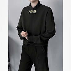 F698P32新中式男生订婚衣服秋冬平时可穿衬衫男款穿搭长袖金扣，男装衬衫，星座512-6
