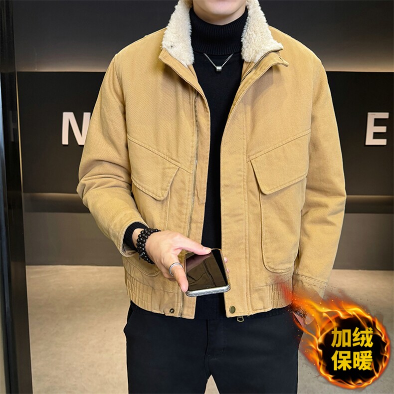 美式羊羔毛大棉衣翻领拼接夹克男短版型工装外套583-P165,男装夹克,电商D327