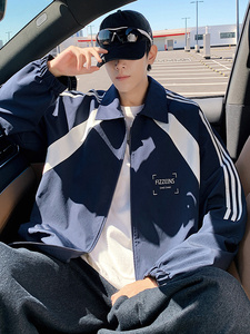 H222美式重磅卫衣男士2025春季新款立领拉链开衫运动外套休闲上衣图片